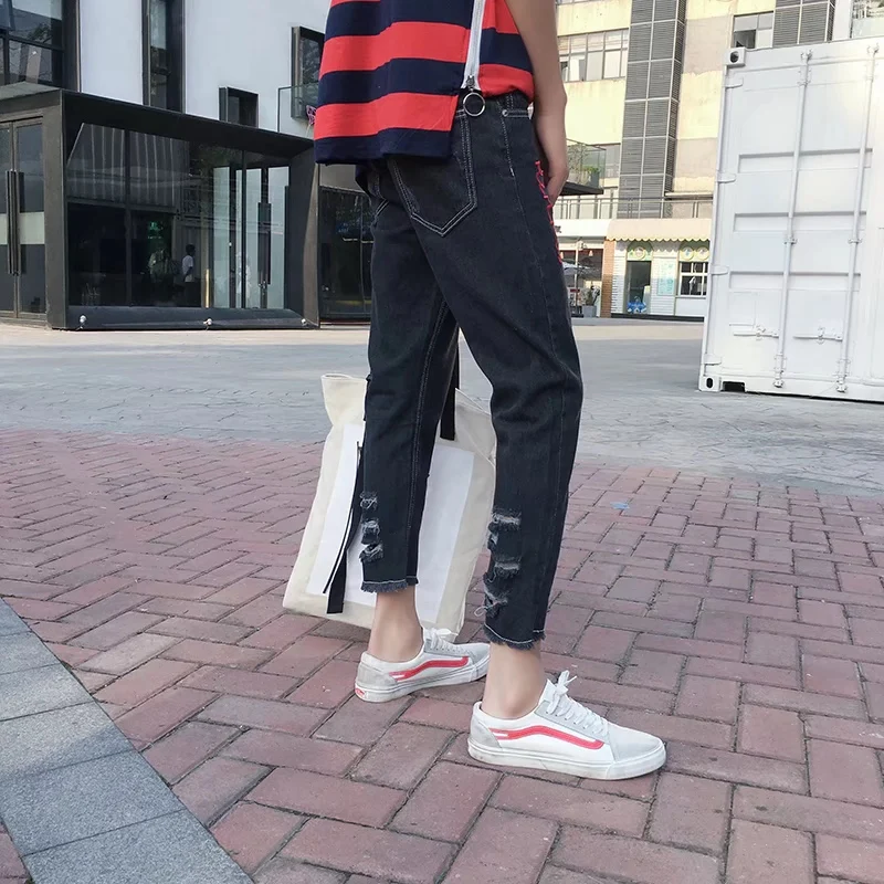 Брюки INS Мужская Корейская Стиль рваные джинсы мужские Slim Fit от китайского