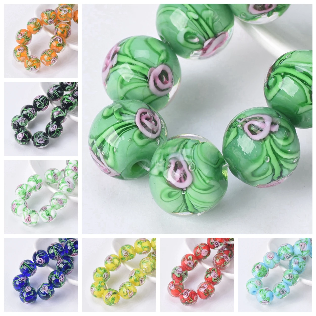 Round 12mm Flower Pattern Handmade Lampwork Glass Loose Beads For Jewelry Making DIY Crafts Findings 
Round 12mm Flower Pattern Handmade Lampwork Glass Loose Beads For Jewelry Making DIY Crafts Findings