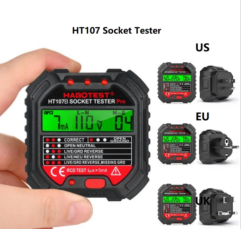 Ht107e / B / D socket tester ground wire tester line tester plug phase tester electroscope
Ht107e / B / D socket tester ground wire tester line tester plug phase tester electroscope