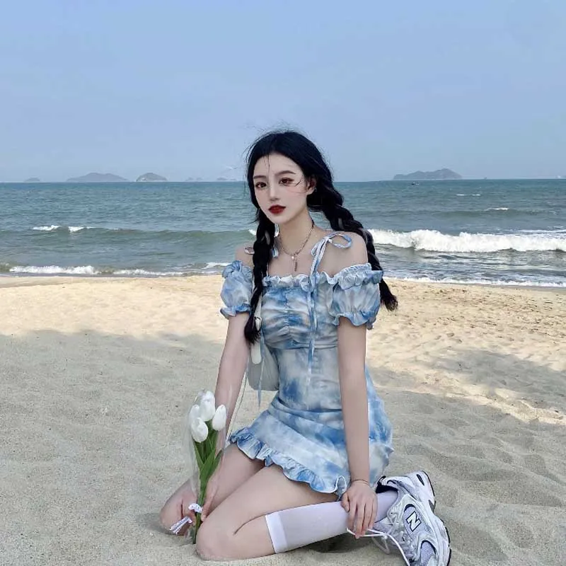 Korean Women's 2021 Summer Vintage Bow Puff Sleeve Dress Korean Girl Ruffle Tie Dye Preppy Style Sling Dresses Sweet Mini Dress
Korean Women's 2021 Summer Vintage Bow Puff Sleeve Dress Korean Girl Ruffle Tie Dye Preppy Style Sling Dresses Sweet Mini Dress