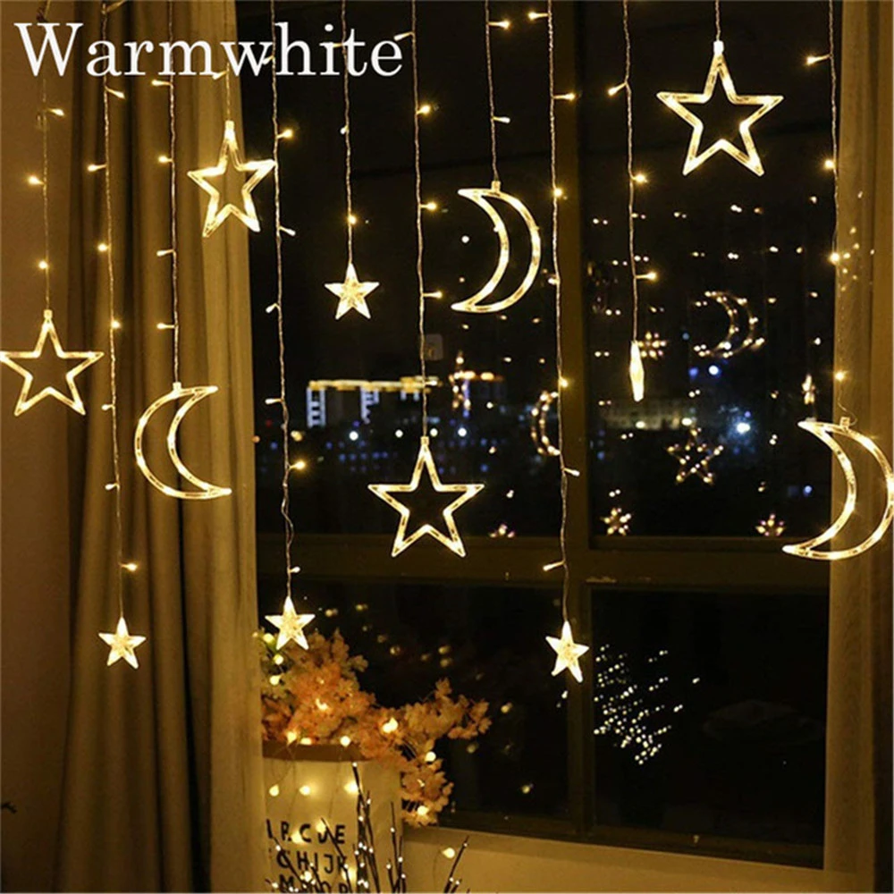 Twinkle Star Moon LED Curtain String Lights Window Curtain Lights with 8 Flashing Modes Christmas Wedding Party Home Decoration 
Twinkle Star Moon LED Curtain String Lights Window Curtain Lights with 8 Flashing Modes Christmas Wedding Party Home Decoration