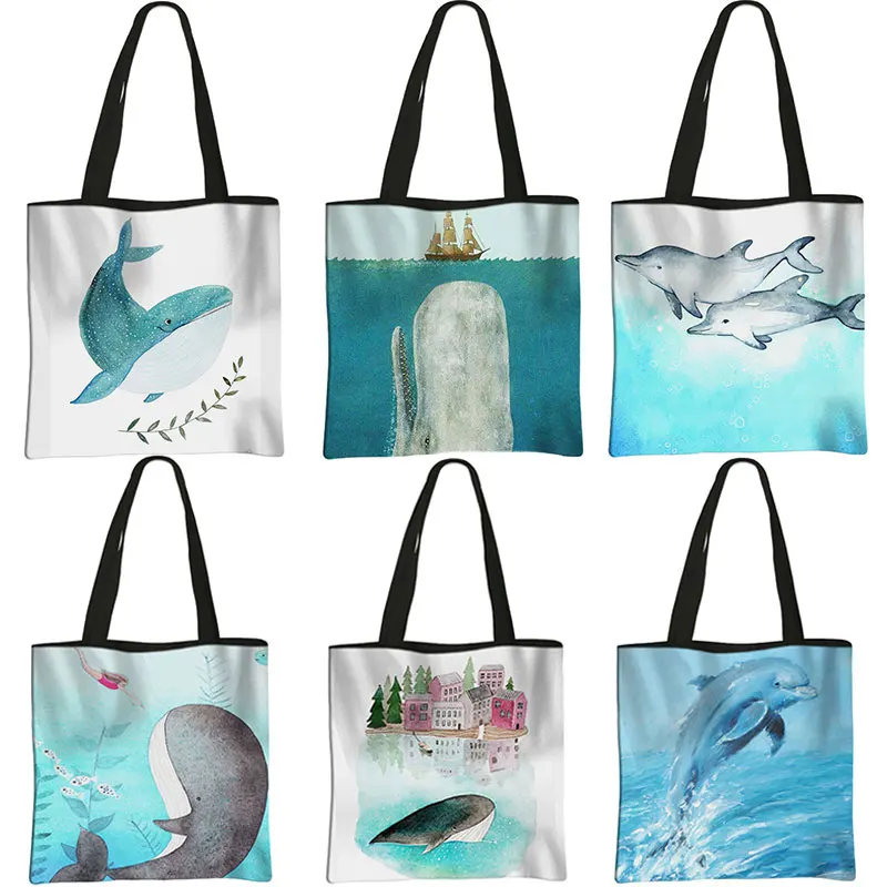Cute Dolphin Ocean Print Handbag Girls Casual Shopping Large Capacity Storage Bag Travel Fashion Shoulder Bag Beach Tote Bag
Cute Dolphin Ocean Print Handbag Girls Casual Shopping Large Capacity Storage Bag Travel Fashion Shoulder Bag Beach Tote Bag