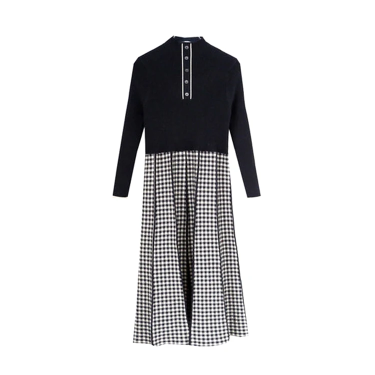 Spring New Style Plaid Pattern Women Knitted Dress Elegant Lady Stand Collar Full Sleeve Slim Dress Women Casual Dresses SL383 
Spring New Style Plaid Pattern Women Knitted Dress Elegant Lady Stand Collar Full Sleeve Slim Dress Women Casual Dresses SL383