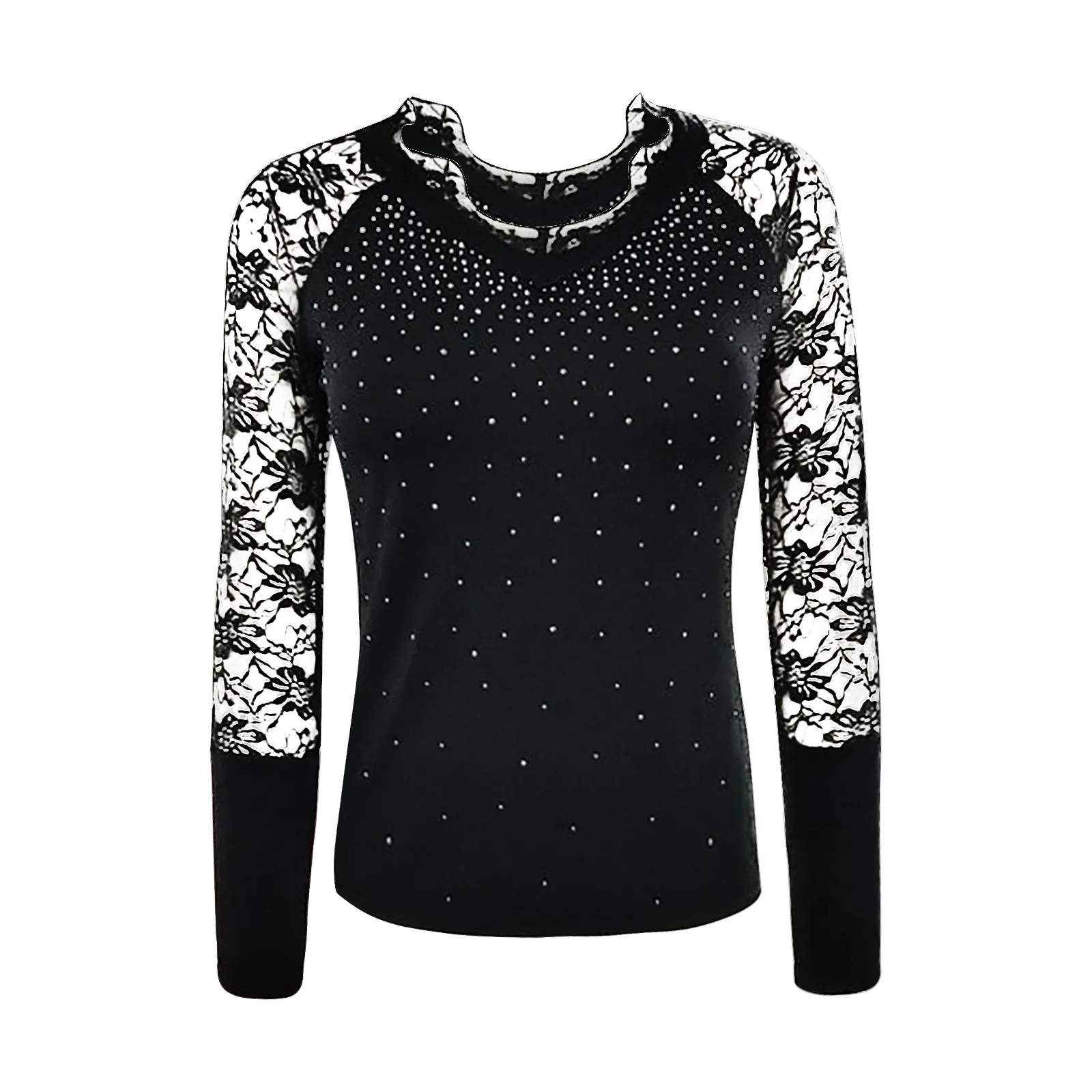 Lace Woman Tshirts Fashion V Neck Sexy T Shirt Women Hot Drilling Hollow Long Sleeve Solid Color Pullover Tops 
Lace Woman Tshirts Fashion V Neck Sexy T Shirt Women Hot Drilling Hollow Long Sleeve Solid Color Pullover Tops
