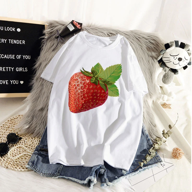 Women's T-shirt cute strawberry apple funny printed T-shirt fashion casual white T-shirt Harajuku graphic T-shirt short sleeve
Women's T-shirt cute strawberry apple funny printed T-shirt fashion casual white T-shirt Harajuku graphic T-shirt short sleeve
