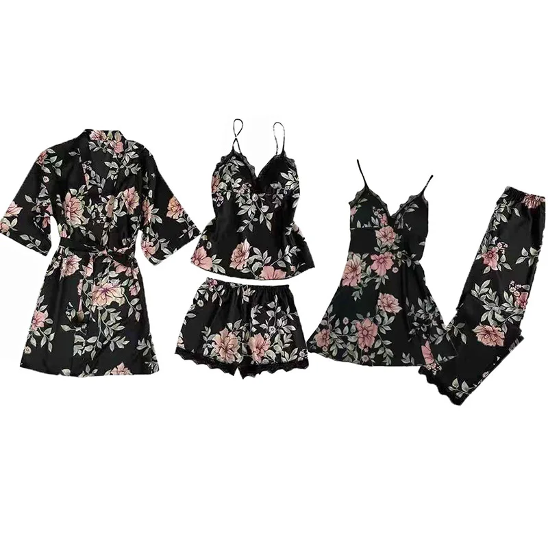 Satin Summer New 5PCS Pajamas Suit Casual Nightwear Intimate Lingerie Sexy Female Sleepwear Home Clothing Lace Bathrobe Gown 
Satin Summer New 5PCS Pajamas Suit Casual Nightwear Intimate Lingerie Sexy Female Sleepwear Home Clothing Lace Bathrobe Gown