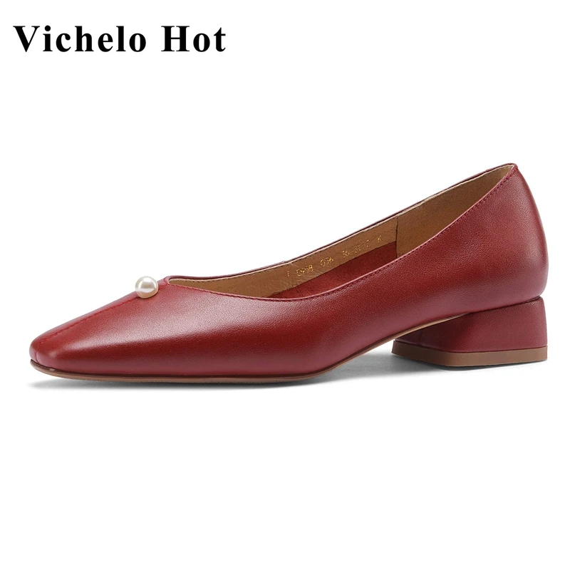 Vichelo Hot genuine leather square toe shallow pearl dance party high street fashion Korean girl solid slip on women pumps L56
Vichelo Hot genuine leather square toe shallow pearl dance party high street fashion Korean girl solid slip on women pumps L56