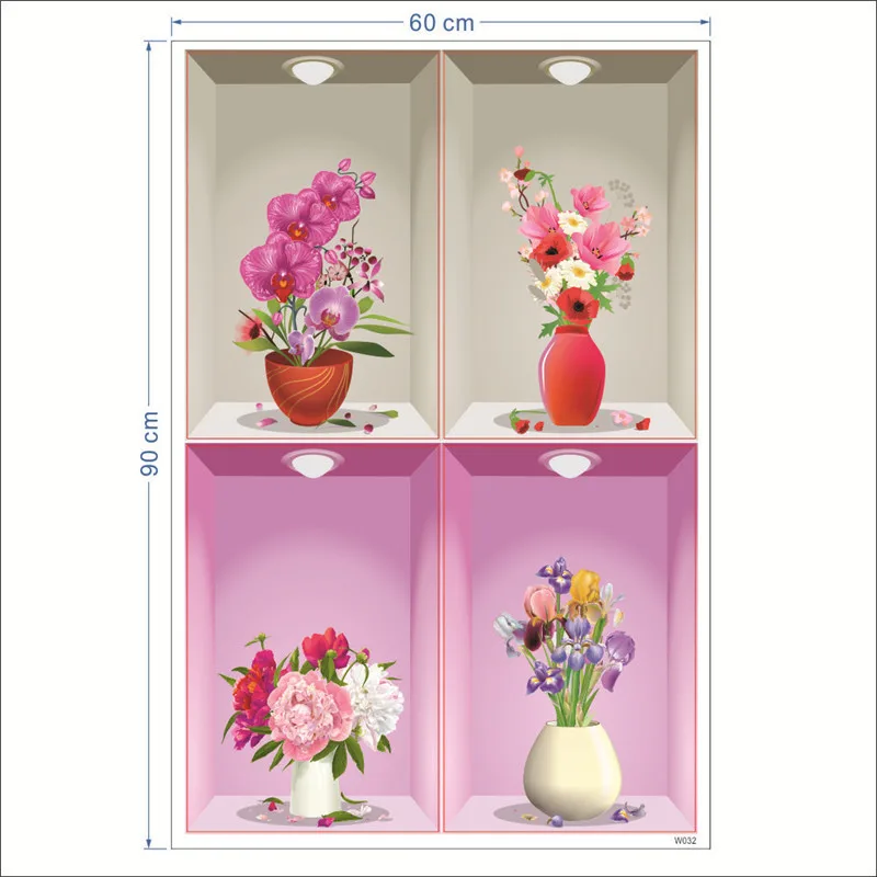3D vase beautiful living room TV background wall decoration wall sticker