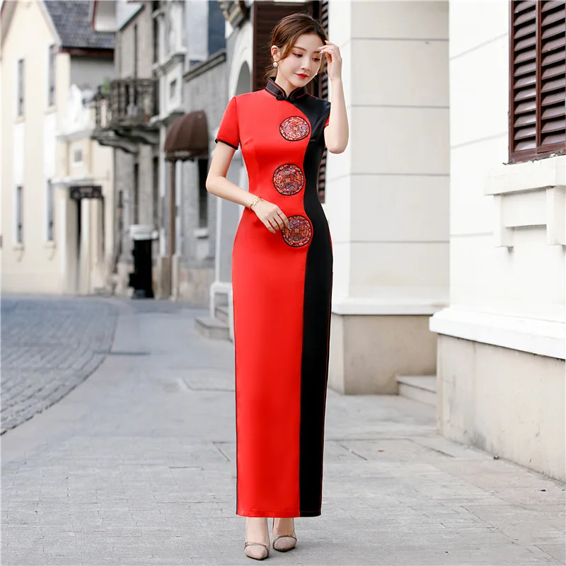 Women New Long Fork Retro Qipao Stage Show Wedding Party Dress Classic Elegant Vintage Button Skinny Cheongsam Novelty
Women New Long Fork Retro Qipao Stage Show Wedding Party Dress Classic Elegant Vintage Button Skinny Cheongsam Novelty