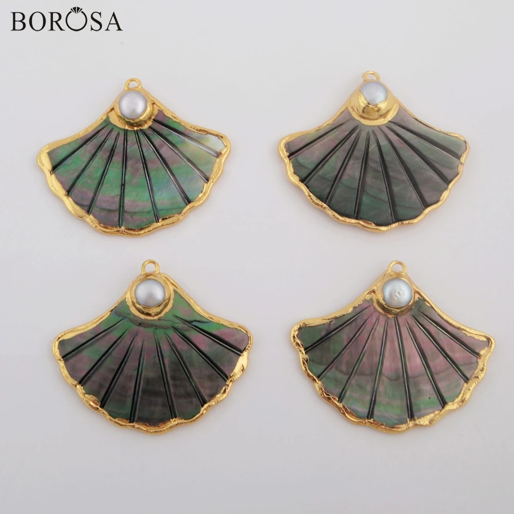 BOROSA 4Pairs Gild Fan Shape Black Rainbow Shell Pave Pearl Drop Earrings New Natural Shell Charms Dangle Earrings Jewelry G1878
BOROSA 4Pairs Gild Fan Shape Black Rainbow Shell Pave Pearl Drop Earrings New Natural Shell Charms Dangle Earrings Jewelry G1878