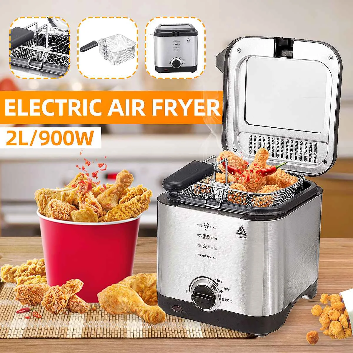 2L Household Electric Air Fryer Oil Free Temperature Adjustable Multifunctional Deep Fryers With Fry Basket Kitchen Tools 900W
2L Household Electric Air Fryer Oil Free Temperature Adjustable Multifunctional Deep Fryers With Fry Basket Kitchen Tools 900W