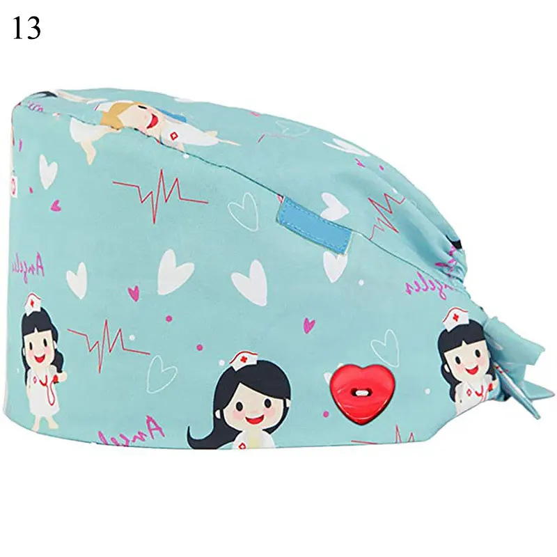 High Quality Scrub Nursing Hat Gorros Cartoon Print Bouffant Sanitary Cap Sweat-absorbent Buckle Button Nurse Cap Scrub Caps
High Quality Scrub Nursing Hat Gorros Cartoon Print Bouffant Sanitary Cap Sweat-absorbent Buckle Button Nurse Cap Scrub Caps