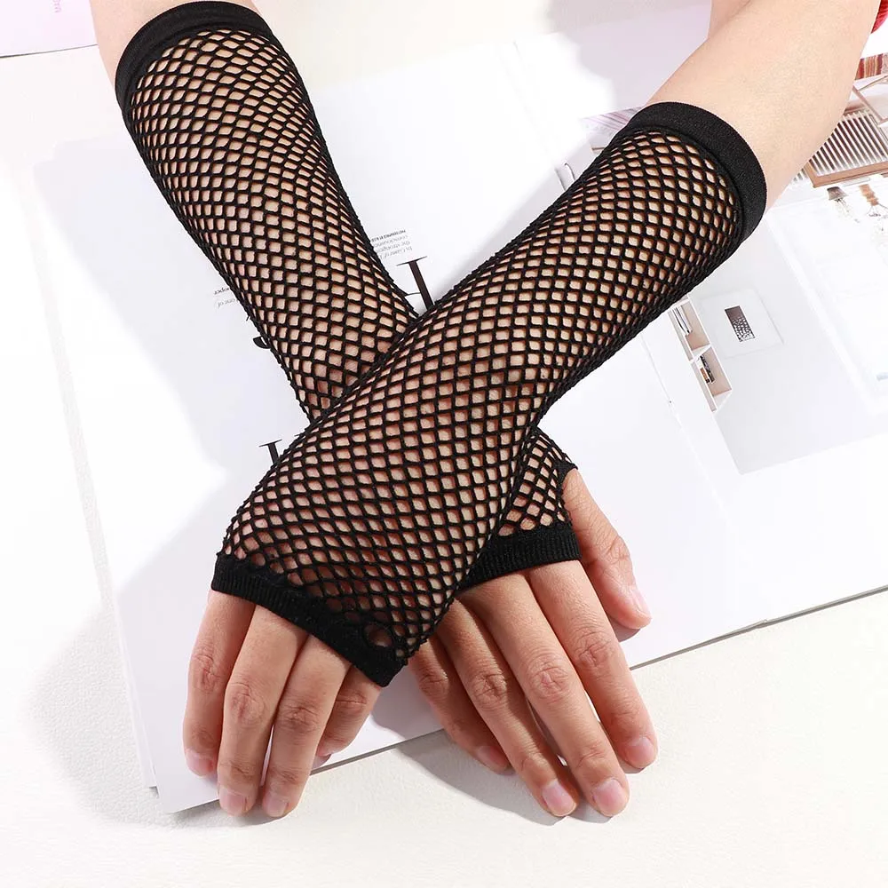 

Women Gloves Hollow Out Holes Sexy Punk Goth Ladies Disco Dance Costume Fingerless Mesh Fishnet Gloves