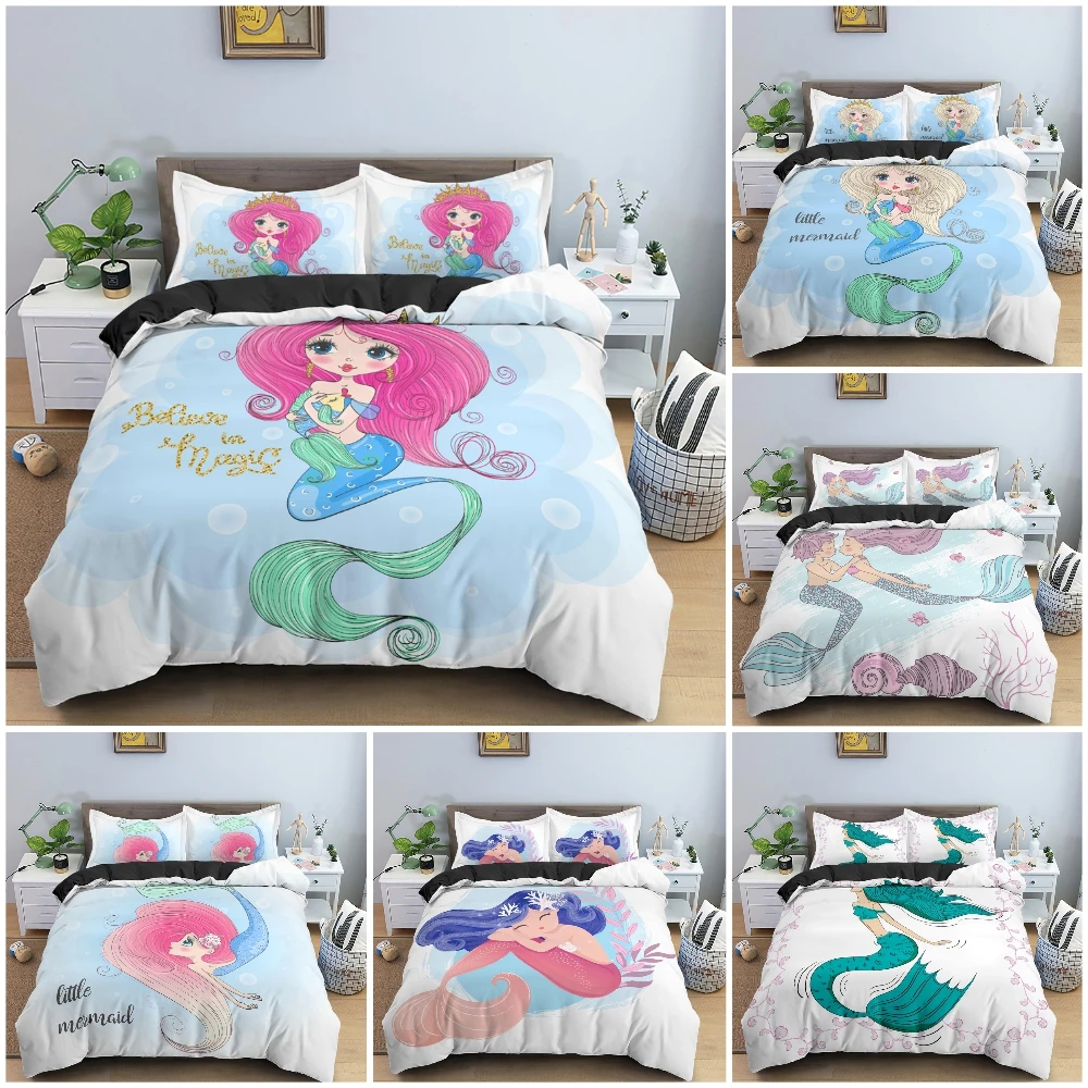 2/3PCS Beautiful Mermaid Bedding Set 3D Cartoon Print Duvet / Quilt Cover With Pillowcase King Queen Single Bedroom Decor
2/3PCS Beautiful Mermaid Bedding Set 3D Cartoon Print Duvet / Quilt Cover With Pillowcase King Queen Single Bedroom Decor