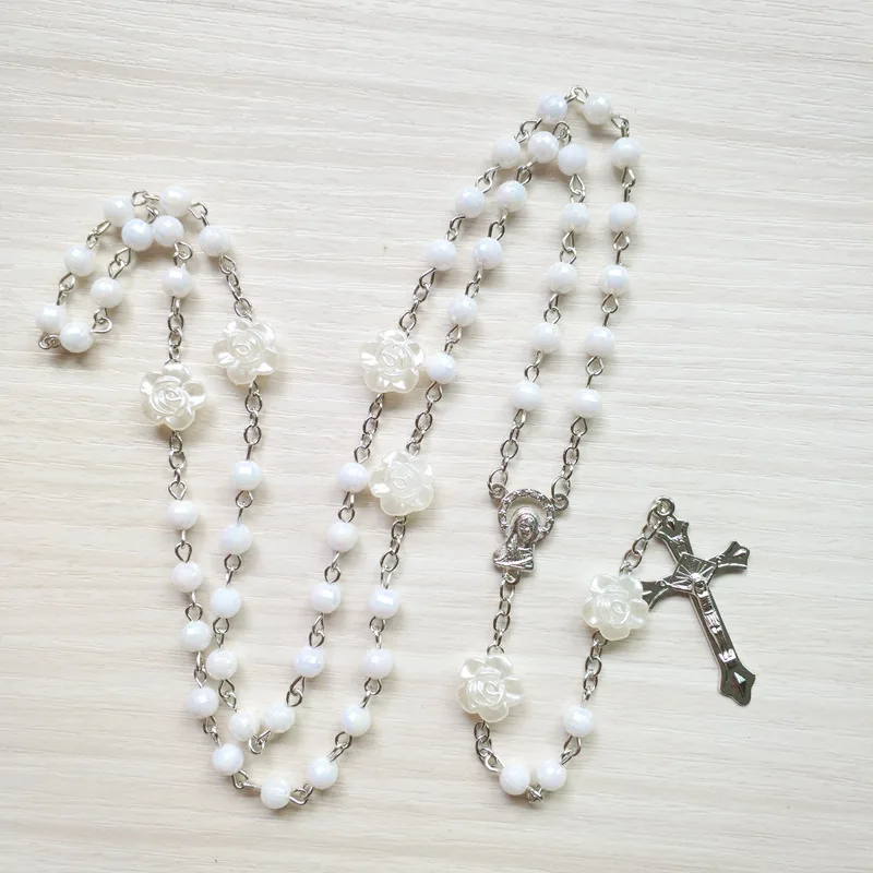 QIGO White Rose Plastic Rosary Necklace Long Jesus Cross Religious Prayer Jewelry
QIGO White Rose Plastic Rosary Necklace Long Jesus Cross Religious Prayer Jewelry