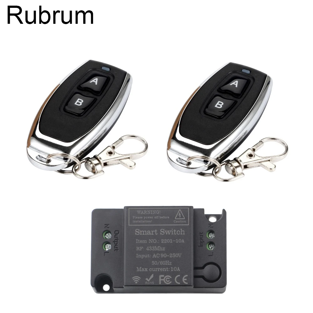 Rubrum 433MHz Universal Wireless RF Remote Control Fan Lamp Light Switch 10A Relay Radio AC 220V 1CH Receiver Module Transmitter
Rubrum 433MHz Universal Wireless RF Remote Control Fan Lamp Light Switch 10A Relay Radio AC 220V 1CH Receiver Module Transmitter