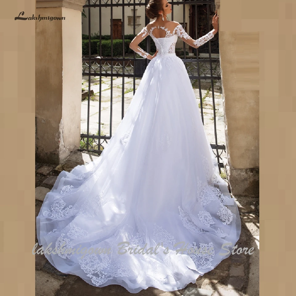Lakshmigown роскошное ТРАПЕЦИЕВИДНОЕ свадебное платье 2 в 1 с рукавами кружевное Vestido de