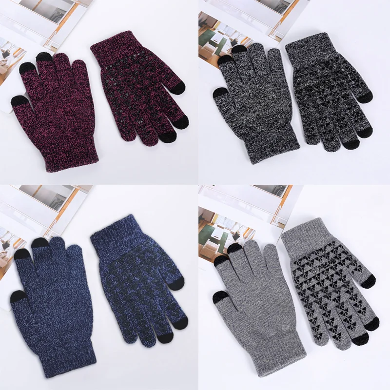 

Men Women Winter Knitted Touch Screen Texting Gloves Anti-Slip Silicone Palm Elastic Cuff Thermal Lining Warm Mittens