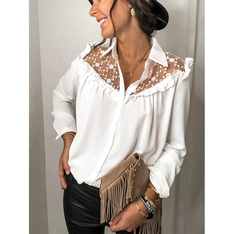 2020 Women's Shirt Sexy Lace Shoulder Turn-down Collar Top Female Formal Blouse White Hollow Out Ladies Blouses and Shirts
2020 Women's Shirt Sexy Lace Shoulder Turn-down Collar Top Female Formal Blouse White Hollow Out Ladies Blouses and Shirts