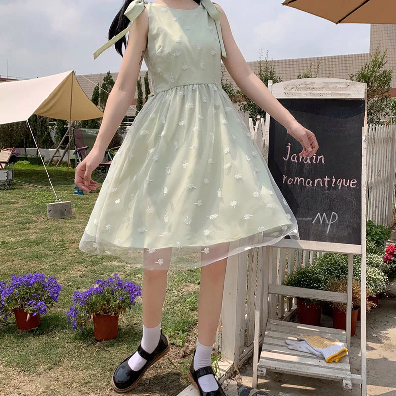 2021 Summer Mini Fairy Dress Women Sweet Mesh Splicing Sleeveless Green Dress One Piece Soft Girl Print Female Kawaii Dresses
2021 Summer Mini Fairy Dress Women Sweet Mesh Splicing Sleeveless Green Dress One Piece Soft Girl Print Female Kawaii Dresses