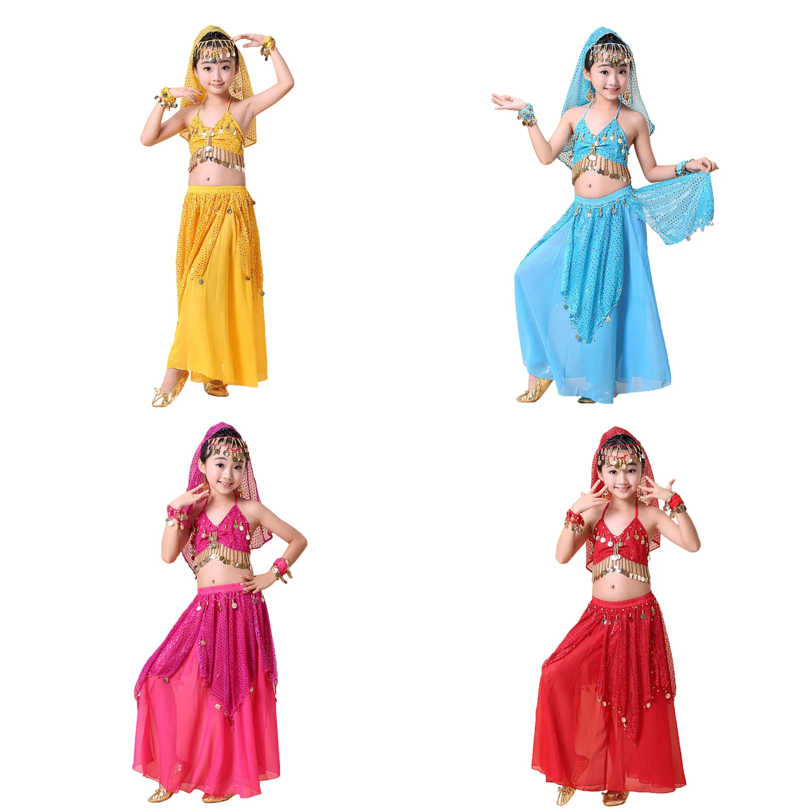 #S-L Girls Belly Dance Outfits Sequins Decor Vest with Mesh Skirt Veil Headwear Bracelet Earrings Sets Stage Performance Costume
#S-L Girls Belly Dance Outfits Sequins Decor Vest with Mesh Skirt Veil Headwear Bracelet Earrings Sets Stage Performance Costume