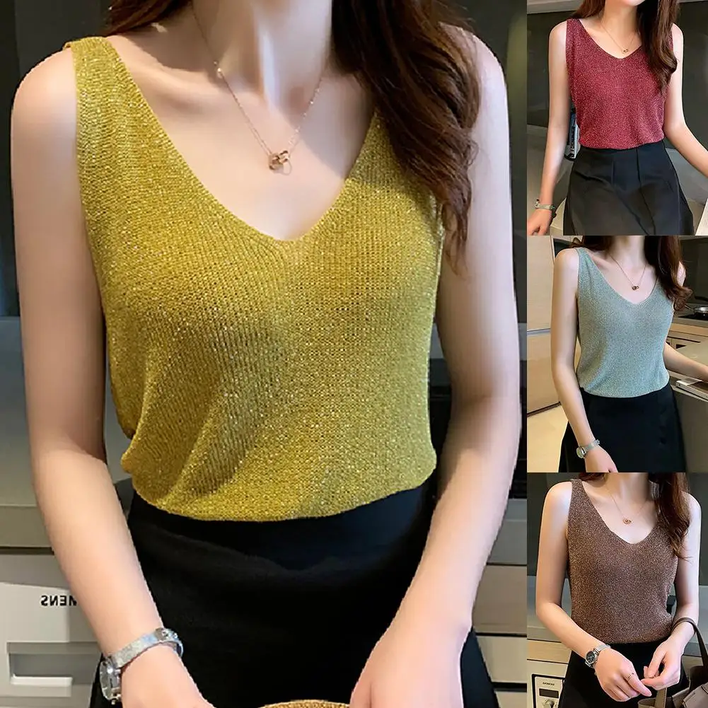 Summer Women Sexy Solid Color Shining Tank Tops Knitted V Neck Summer Slim Vest Young Lady Girl Cloth
Summer Women Sexy Solid Color Shining Tank Tops Knitted V Neck Summer Slim Vest Young Lady Girl Cloth