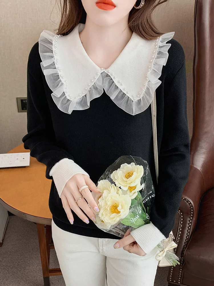 Baby collar long sleeve sweater Korean autumn 2021 new women's winter Pullover Sweater lazy style
Baby collar long sleeve sweater Korean autumn 2021 new women's winter Pullover Sweater lazy style