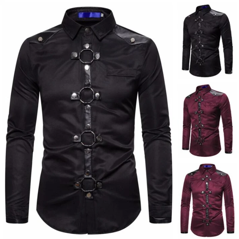 Long-sleeved splice leather shirt men's European and American personality slim large size metal rivet male rock singer costume
Long-sleeved splice leather shirt men's European and American personality slim large size metal rivet male rock singer costume