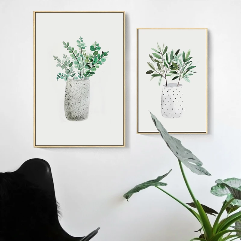 Скандинавский тропический плакат растений в горшках зеленые листья эвкалипта