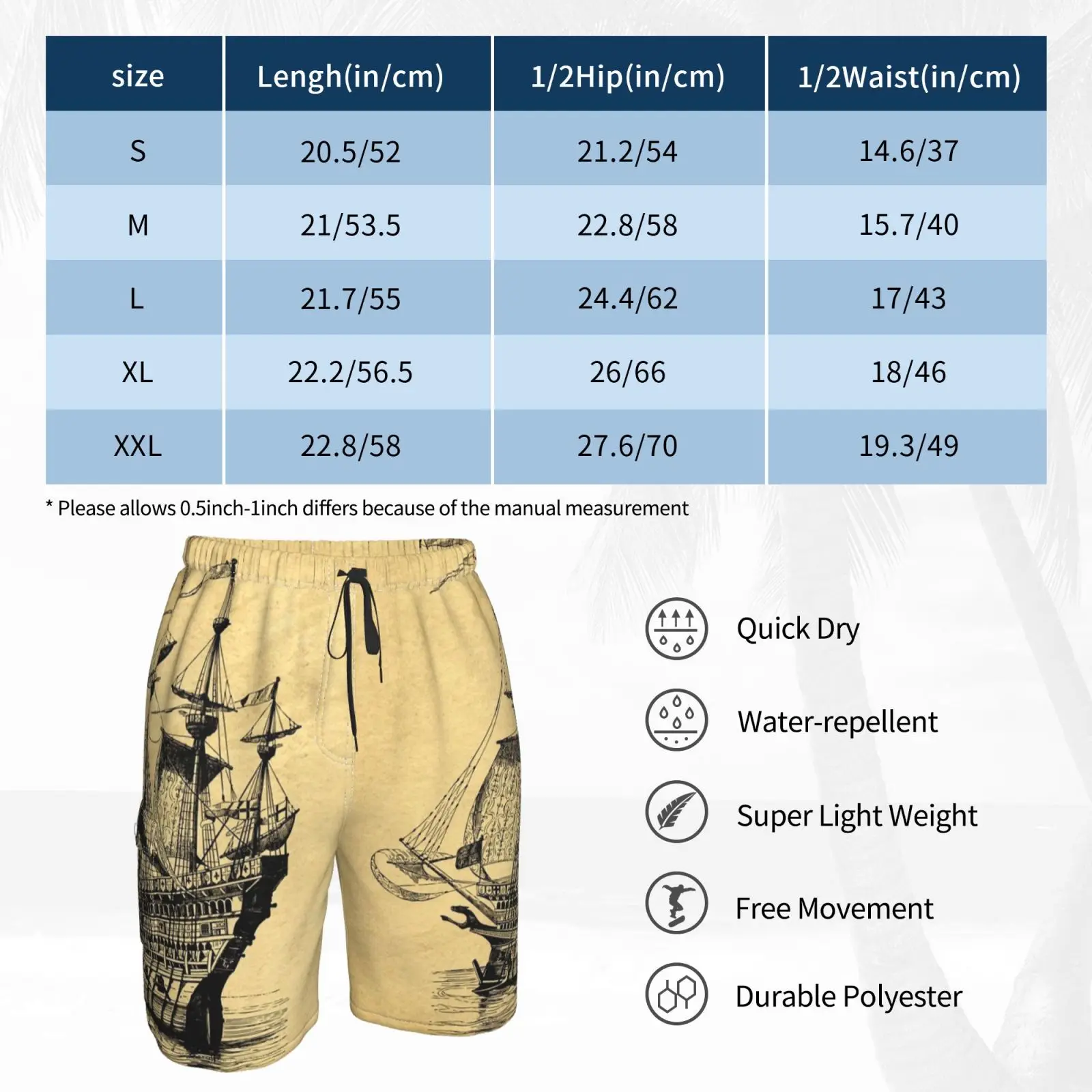 Винтажные пляжные шорты с изображением корабля | Мужская одежда