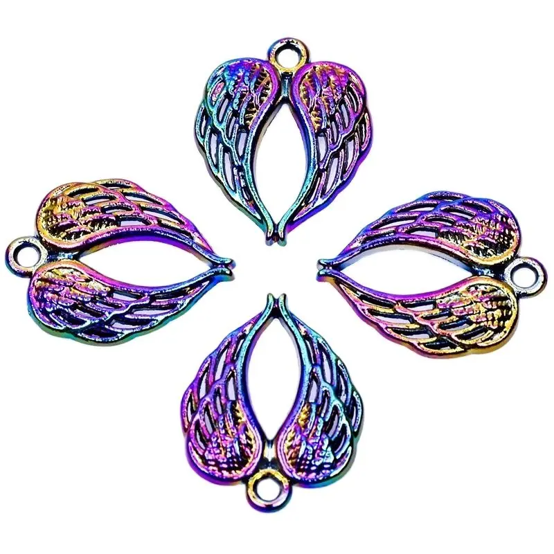 

10PCS Heart Wings Alloy Charms Pendant Accessories Rainbow For Jewelry Making Earring Necklace Diy Metal Bulk Wholesale