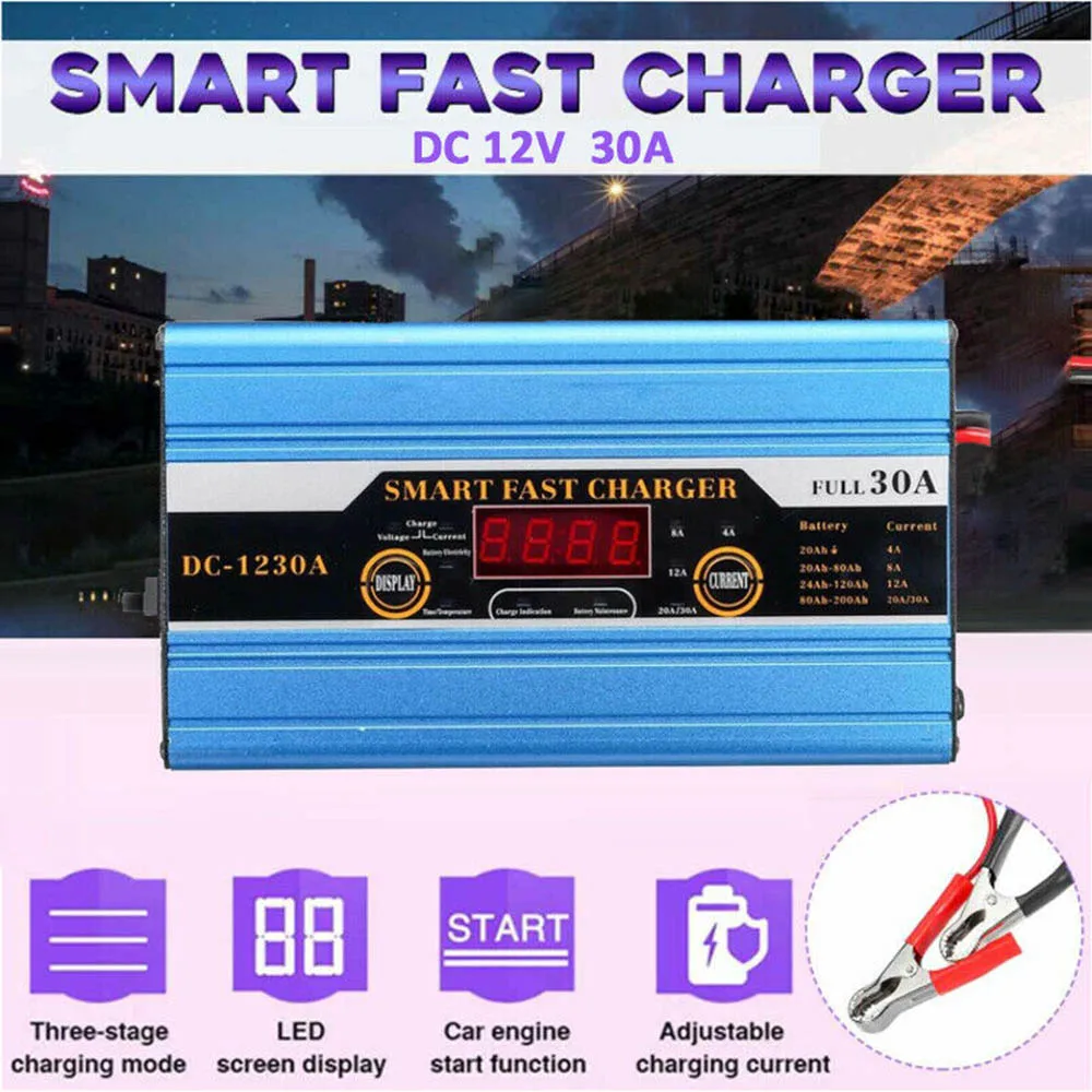Умное зарядное устройство для автомобильных аккумуляторов, 12 В, 30 А, ЖК-дисплей, 30 А, 180-250 В
Умное зарядное устройство для автомобильных аккумуляторов, 12 В, 30 А, ЖК-дисплей, 30 А, 180-250 В
