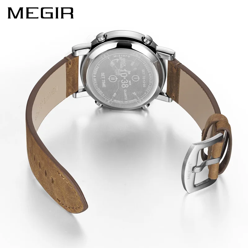 Новинка 2019 модные мужские часы MEGIR с кожаным ремешком топовый бренд роскошные