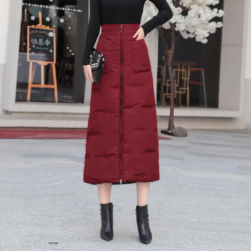 Фото Юбка трапециевидной формы на молнии размера плюс зимняя длинная юбка с вышитыми(China)