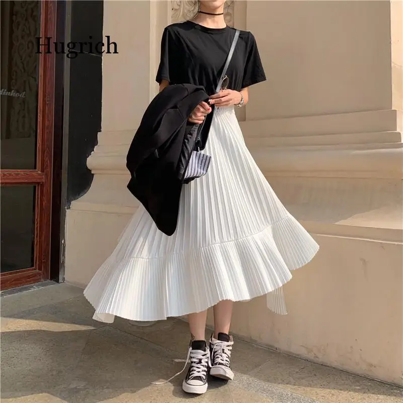 Solid Color Elastic High Waist Stitching Ruffled Irregular Pleats Woman Skirt Simple Fashion 2020 Autumn New
Solid Color Elastic High Waist Stitching Ruffled Irregular Pleats Woman Skirt Simple Fashion 2020 Autumn New