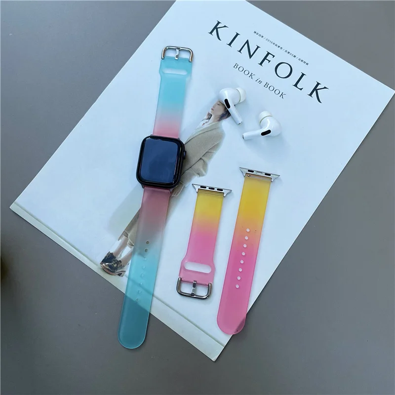 Gradient Watch Band for For Apple i watch band 44mm 40mm 38mm 42mm Silicone Clear Watch Strap 41mm 45mm 3 4 5 Rainbow Bracelet
Gradient Watch Band for For Apple i watch band 44mm 40mm 38mm 42mm Silicone Clear Watch Strap 41mm 45mm 3 4 5 Rainbow Bracelet