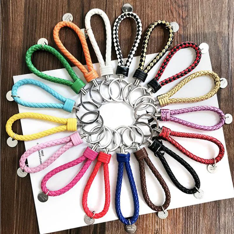 100pcs/lot Women Keychain Fashion Jewelry PU Leather Woven Ropes Key Ring Car Decorations For Promotion Party Gift
100pcs/lot Women Keychain Fashion Jewelry PU Leather Woven Ropes Key Ring Car Decorations For Promotion Party Gift