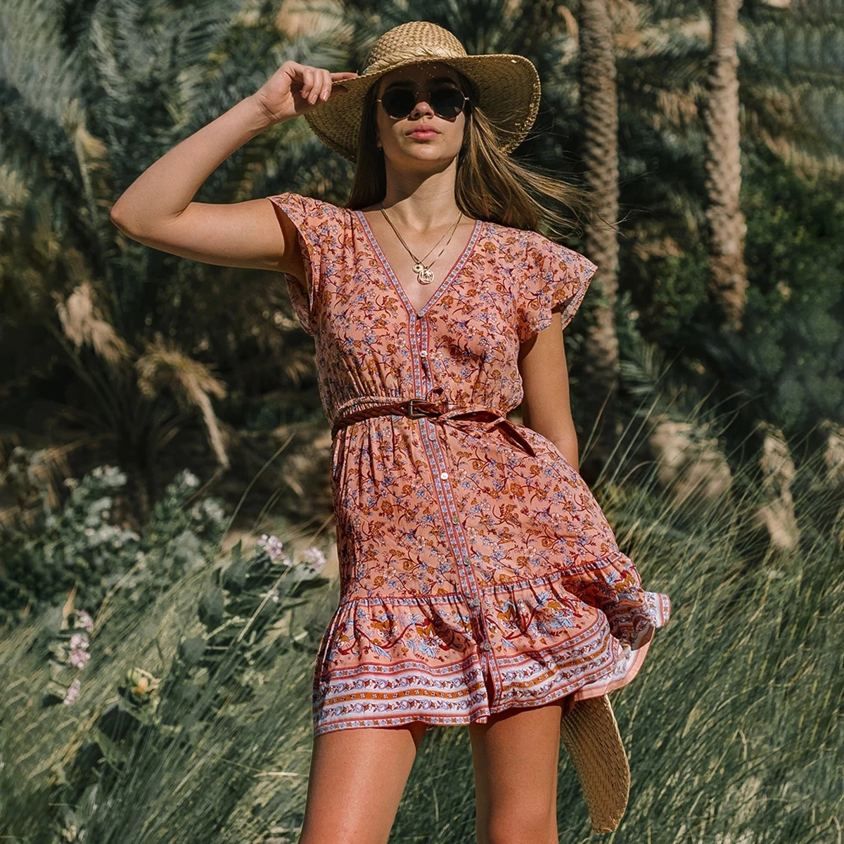 Jastie 2020 Summer Button V-Neck Women Dress Floral Print Dresses Flutter Sleeves Boho Mini Dress Casual Beach Vestidos
Jastie 2020 Summer Button V-Neck Women Dress Floral Print Dresses Flutter Sleeves Boho Mini Dress Casual Beach Vestidos