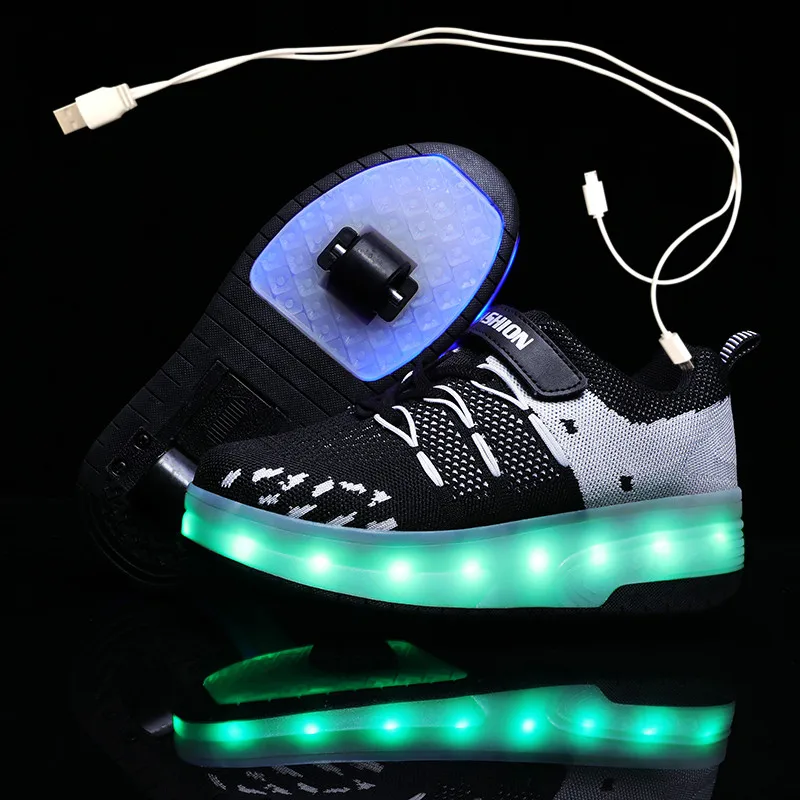 Children Two Wheels Luminous Glowing Sneakers Black Blue Led Light Roller Skate Shoes Kids Led Shoes Boys Girls USB Charging
Children Two Wheels Luminous Glowing Sneakers Black Blue Led Light Roller Skate Shoes Kids Led Shoes Boys Girls USB Charging