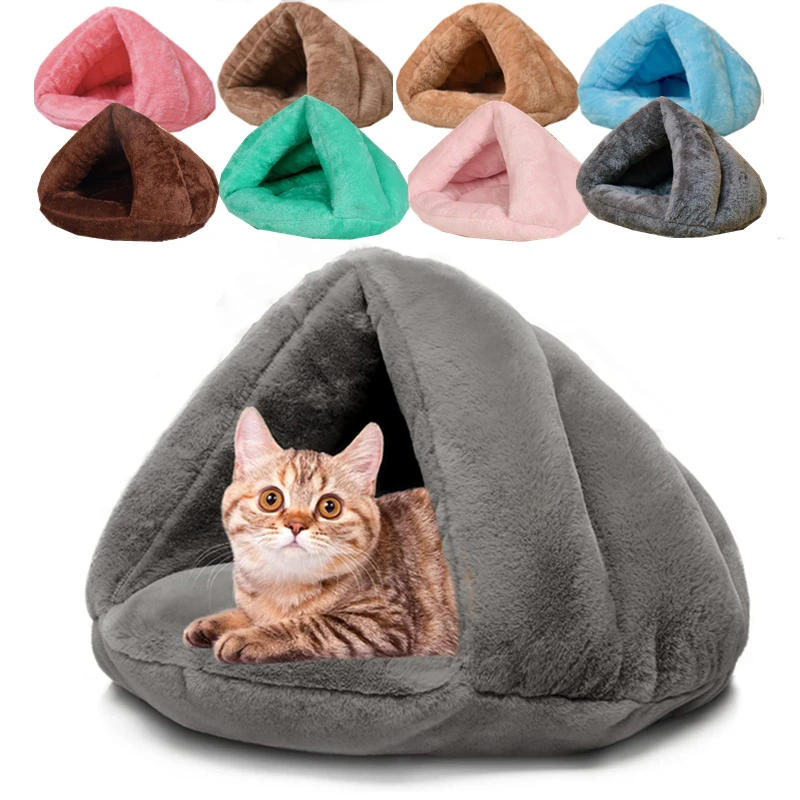 

8 Colors Cat Beds New hot triangle pet nest Pet Dog Cat Cave Igloo Bed Basket House Kitten Soft Cozy Indoor Cushion Kennel