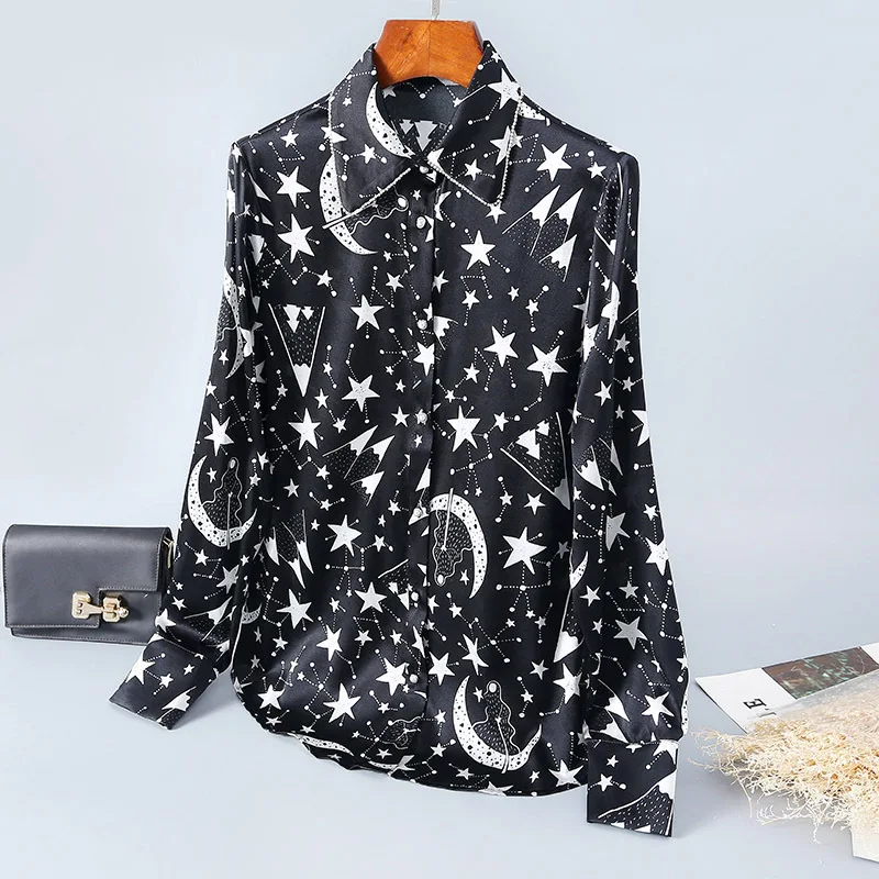 New Shirts spring temperament women s long sleeve single breasted mulberry silk cardigan female lapel stars printed silk shirts
New Shirts spring temperament women s long sleeve single breasted mulberry silk cardigan female lapel stars printed silk shirts