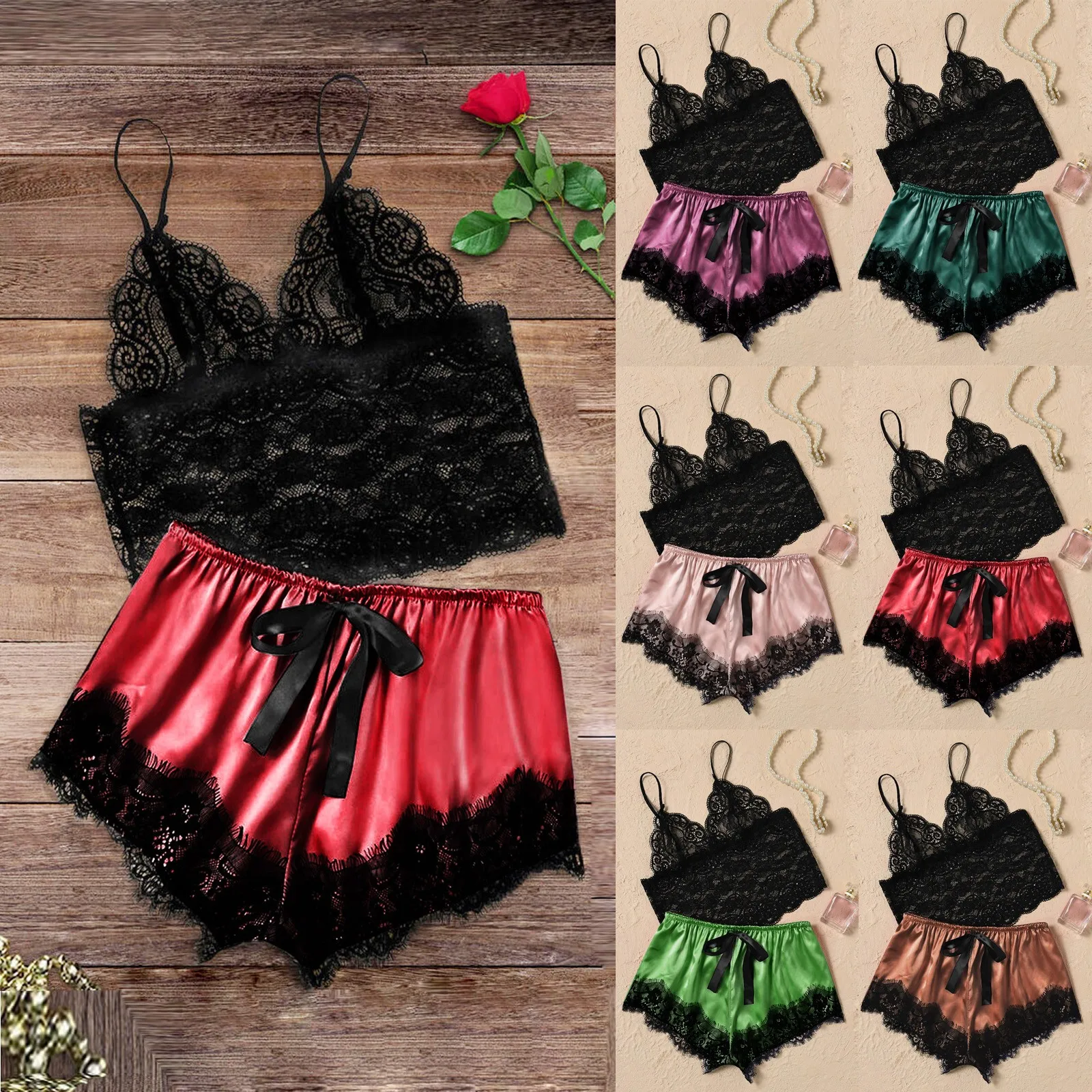 Women's Lace Cami Top with Shorts Sexy Pajamas for Women 2 Piece Lingerie for Women Sleepwear Nightwear A50
Women's Lace Cami Top with Shorts Sexy Pajamas for Women 2 Piece Lingerie for Women Sleepwear Nightwear A50