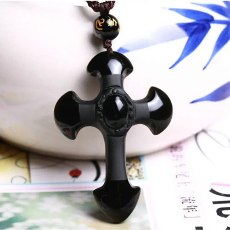 Natural Obsidian Crystal Pendant frosted Cross Pendant men's and women's faashion jewelry
Natural Obsidian Crystal Pendant frosted Cross Pendant men's and women's faashion jewelry