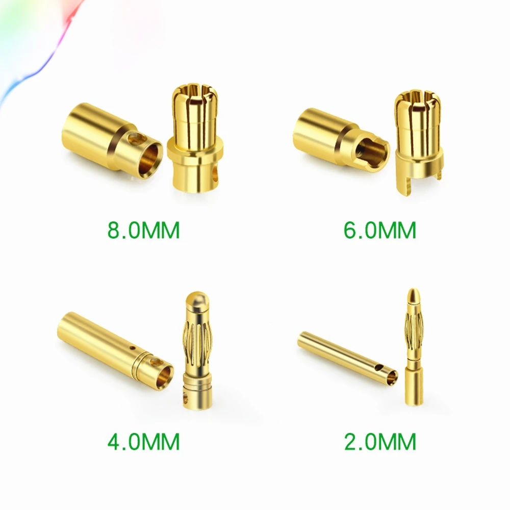 5 pair/lot 2/3/3.5/4/6/8mm Gold Copper Brushless Motor Banana Plug Bullet Connector Plated For ESC Battery
5 pair/lot 2/3/3.5/4/6/8mm Gold Copper Brushless Motor Banana Plug Bullet Connector Plated For ESC Battery