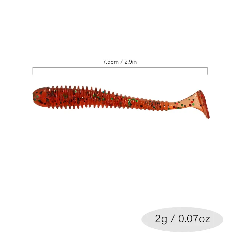 Lixada 10PCS T Tail Soft Fishing Lure Set Bait Worm Mixed Color Carp Pesca 7.5cm/ 2g Spiral Shape Body | Спорт и развлечения
