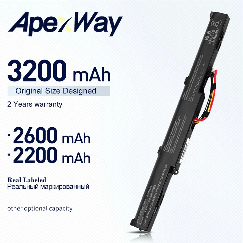 A41N1501 Laptop Battery for ASUS GL752JW GL752 GL752VL GL752VW N552 N552V N752 N752V N752VW VivoBook Pro N552VW N552VX N752VX
A41N1501 Laptop Battery for ASUS GL752JW GL752 GL752VL GL752VW N552 N552V N752 N752V N752VW VivoBook Pro N552VW N552VX N752VX