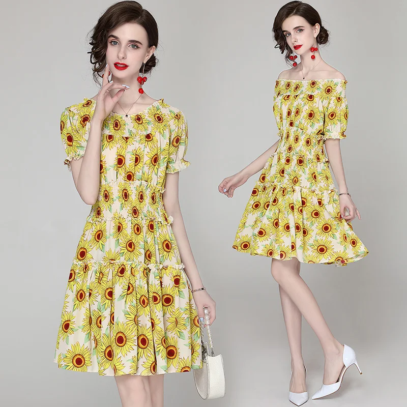 Women's summer new printed word dew shoulder elastic waist short sleeve dress female temperament cultivate show thin short
Women's summer new printed word dew shoulder elastic waist short sleeve dress female temperament cultivate show thin short