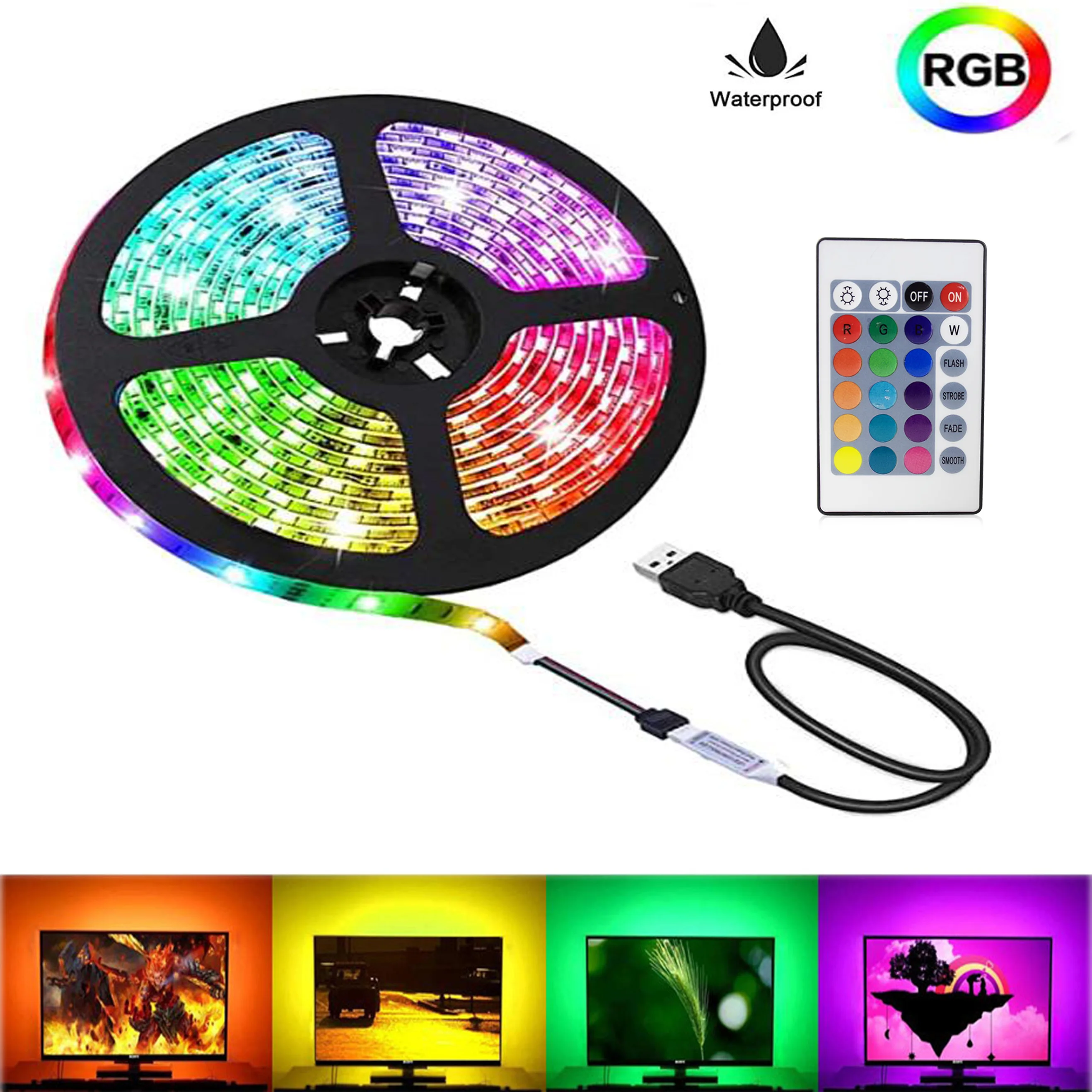 Цветная (RGB) Светодиодные ленты 5V Usb веревка светильник лента для ПК ТВ ручной