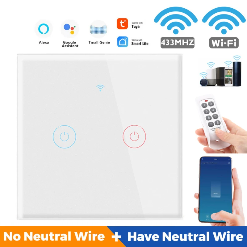 Smart Wifi Touch Switch No Neutral Wire Required Smart Home 1/2/3/4 Gang Light Switch Support Alexa Tuya App Control
Smart Wifi Touch Switch No Neutral Wire Required Smart Home 1/2/3/4 Gang Light Switch Support Alexa Tuya App Control