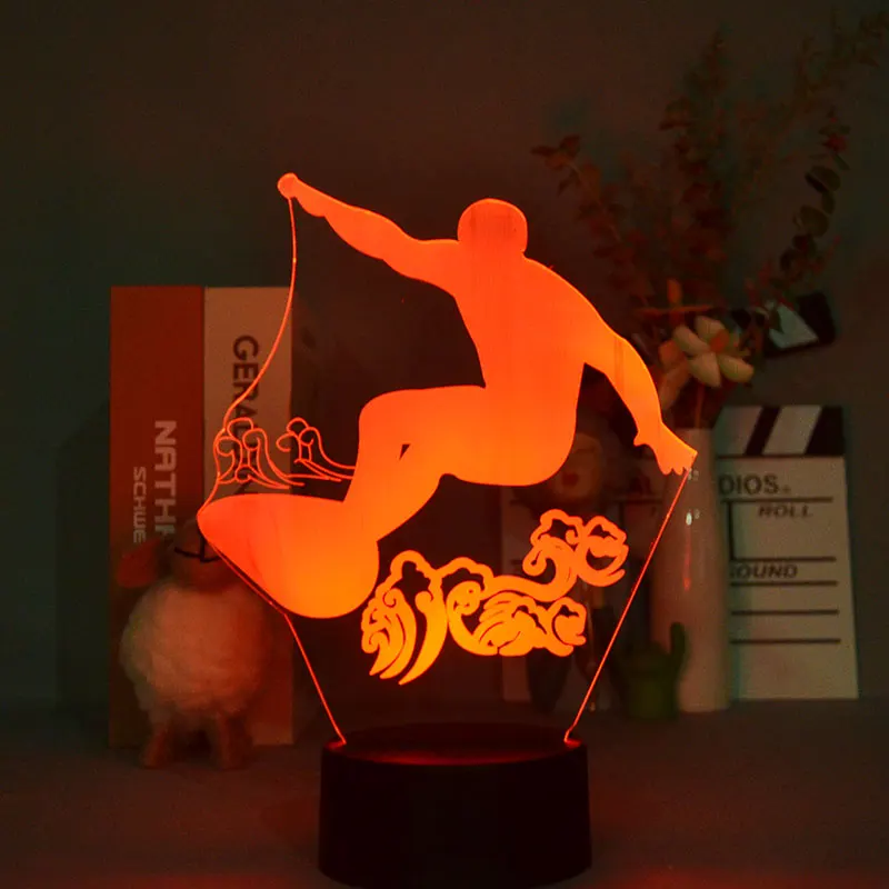 

3D спортивный ночной Светильник для серфинга, атмосферная настольная лампа, украшение для детской спальни, цветной ночсветильник с управлен...